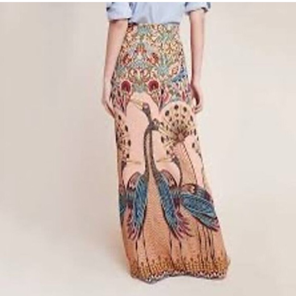 Farm rio for anthropology peacock print maxi long skirt